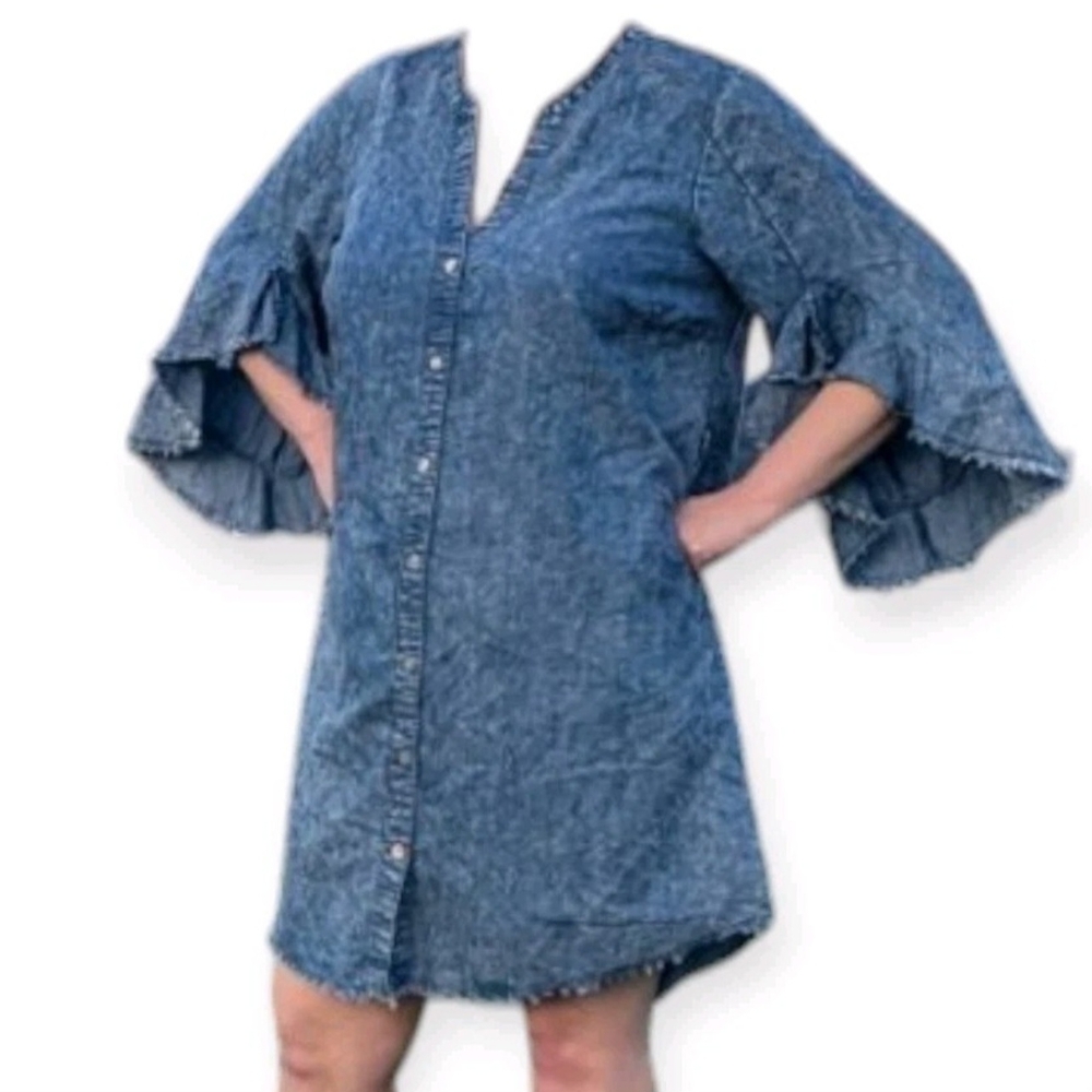 Denim Blue Ruffle Sleeve Dress